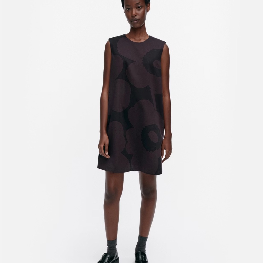 Marimekko Black Floral Mini Dress Siluetti Unikko Marimini 38
